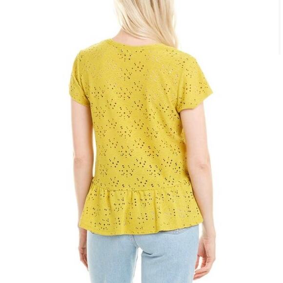Nanette Lepore Yellow Peplum Eyelet Blouse Top - Picture 2 of 10